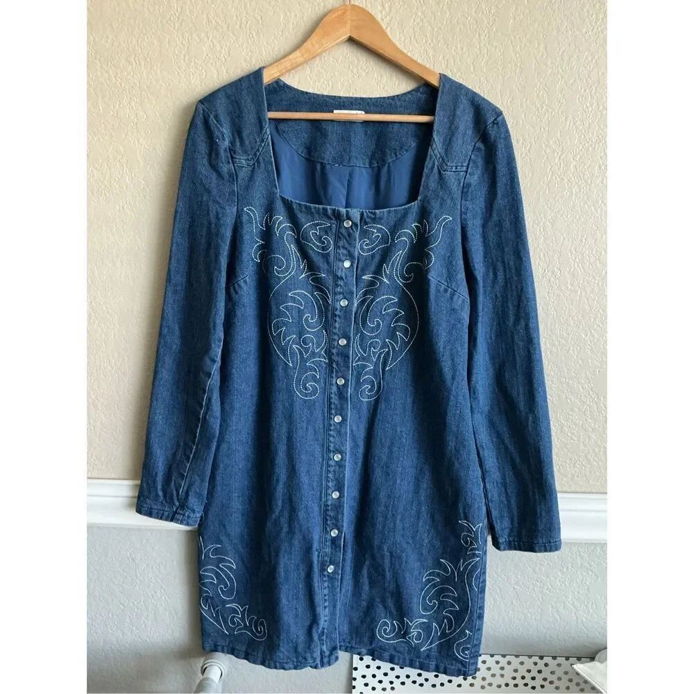 Avec Les FillesâWestern Embroidery Long Sleeve Denim Mini Dress